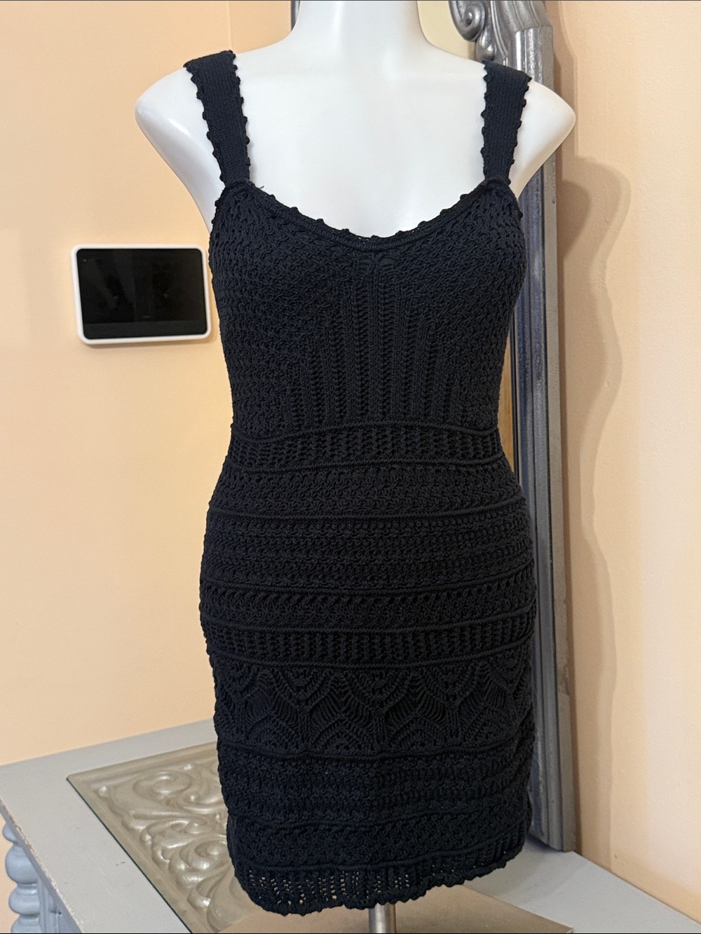 Abercrombie & Fitch XS Petite Black Crochet Knit Mini Dress